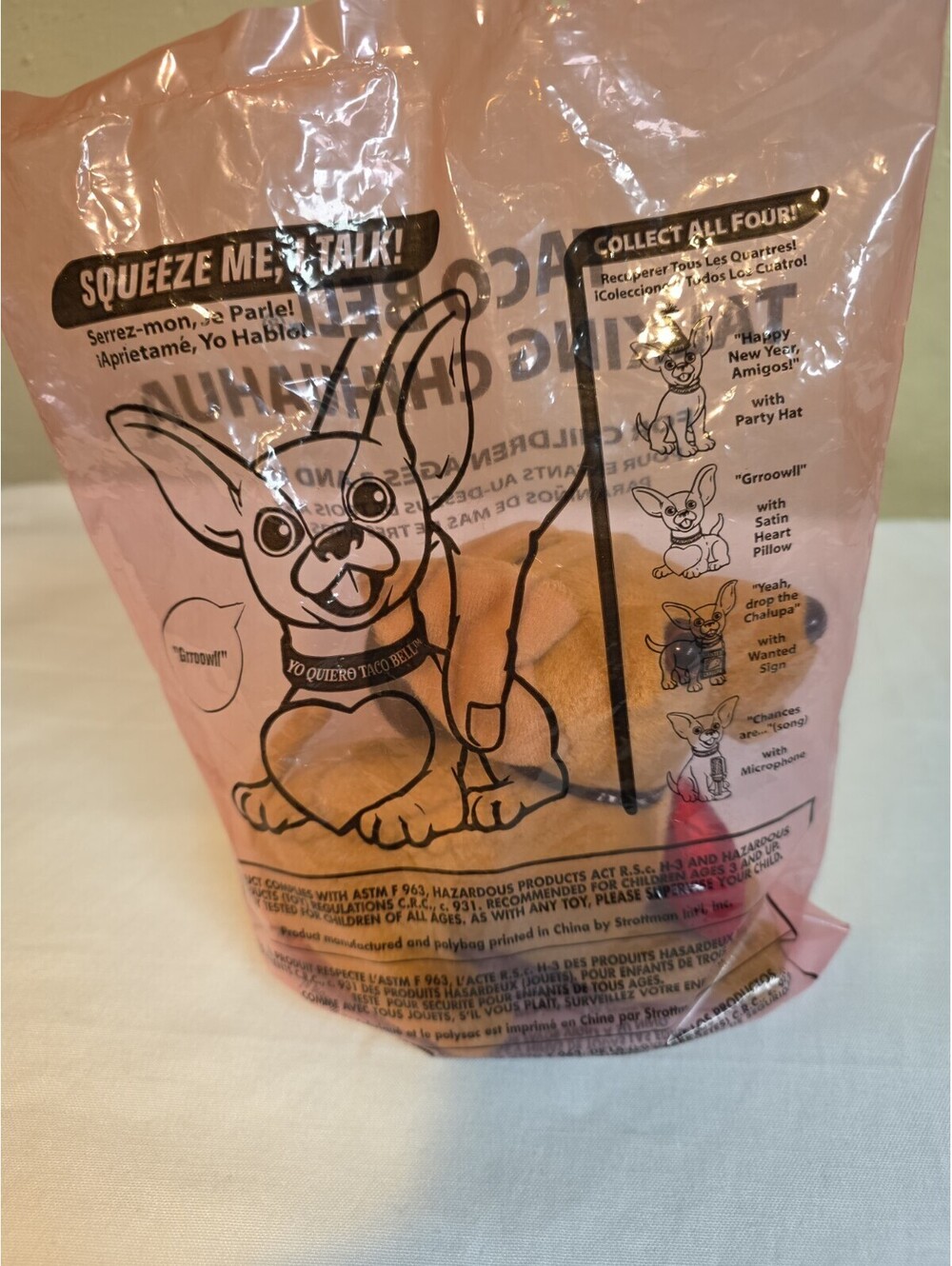 Taco Bell Talking Chihuahua Dog Plush Toys "GRROOWLL" & "HAPPY NEW YEAR, AMIGOS!